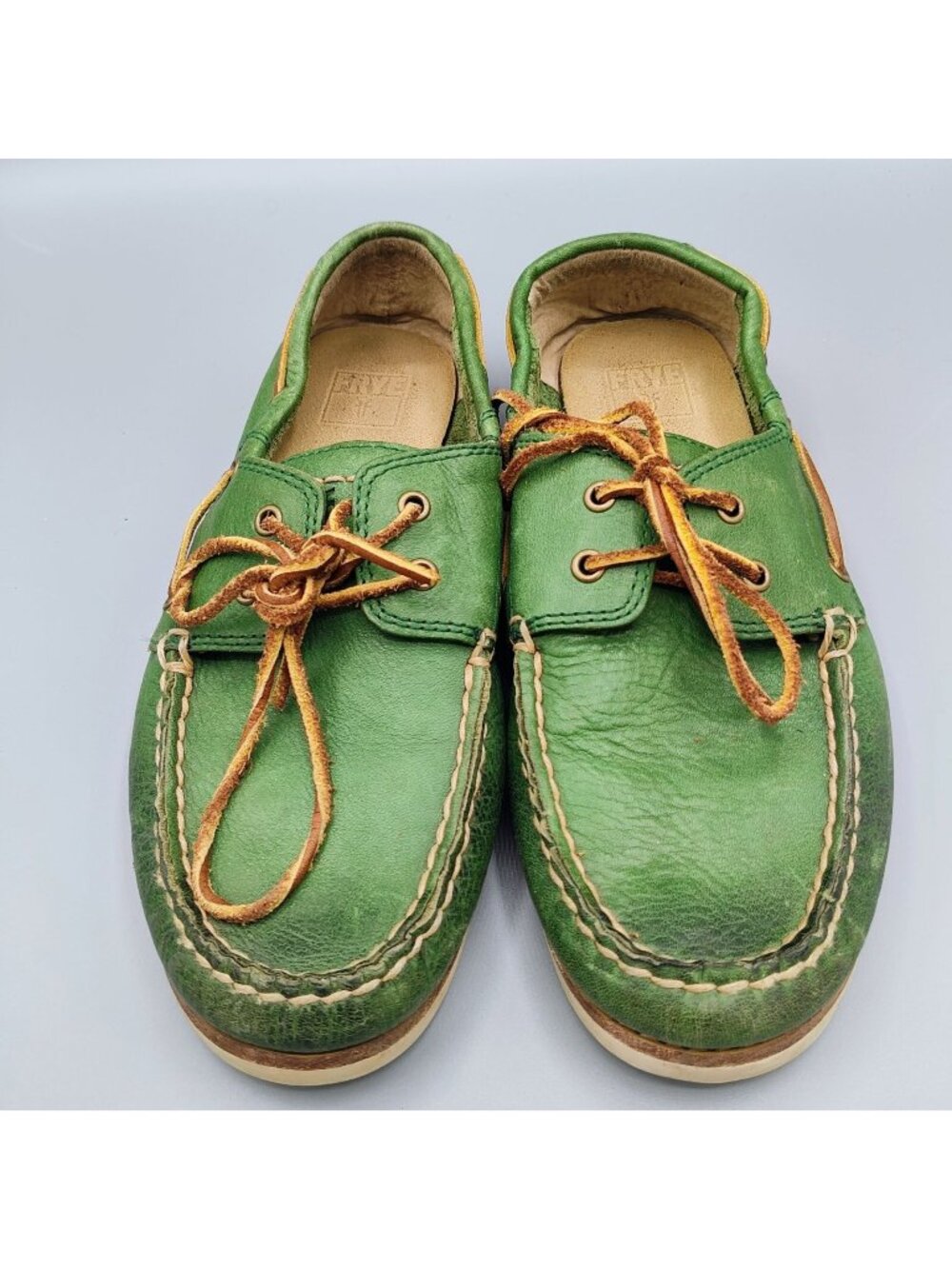 Frye "Sully" Boys Vibrant Green and Brown Leather Boat Shoes -90400 (Size 3)